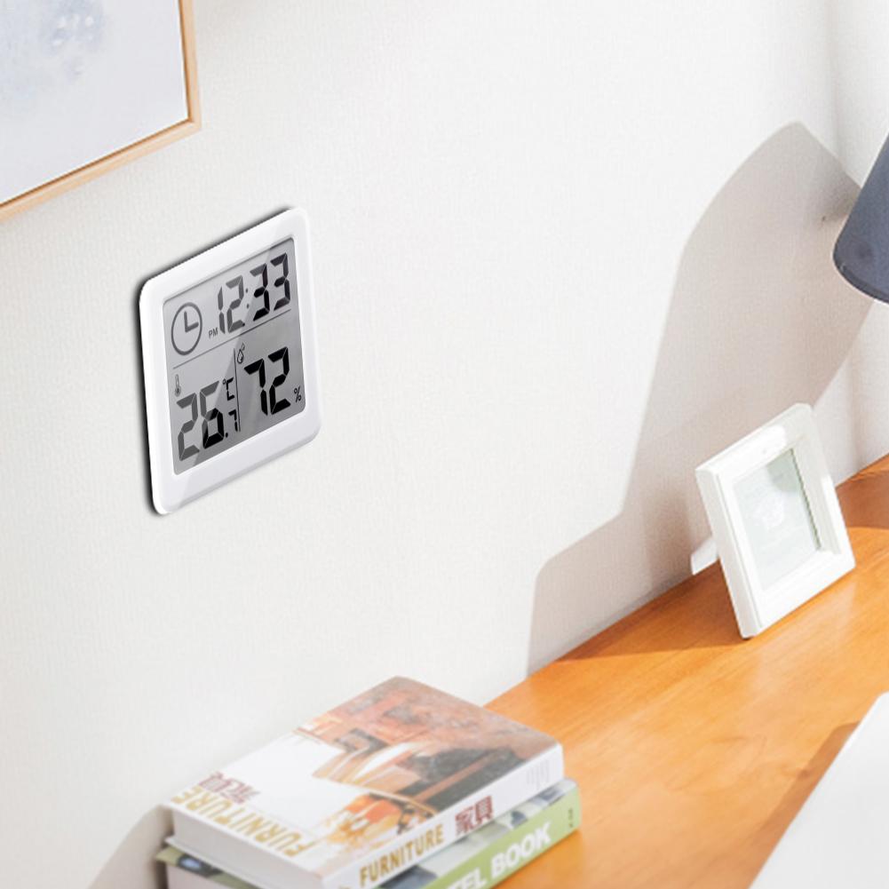 Electronic Temperature Humidity Monitor Clock Large LCD Screen 81x71x10mm Multifunction Thermometer Hygrometer Automatic