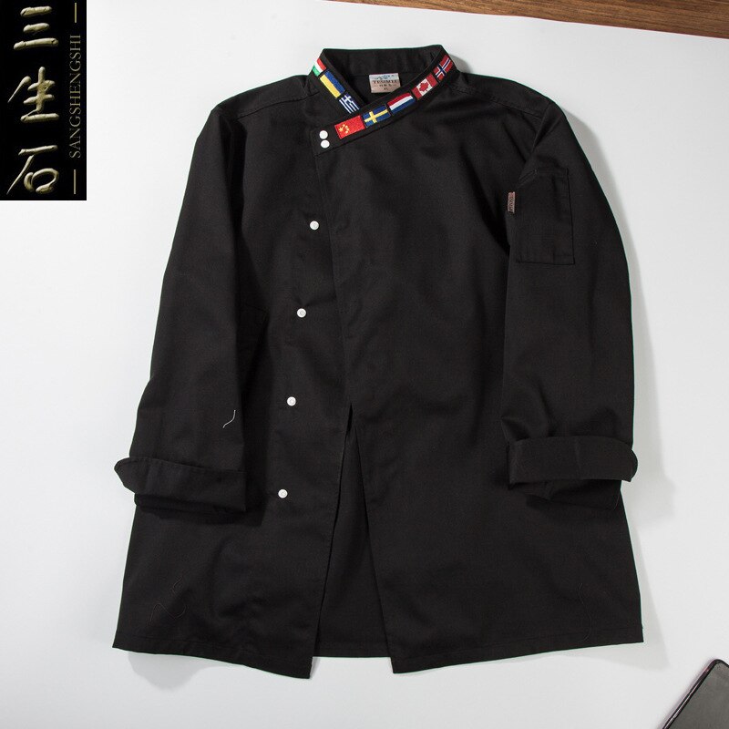 Qiu dong outfit efter vestlige restauranter catering køkken restaurant spisestue overalls halsudskæring broderi flag