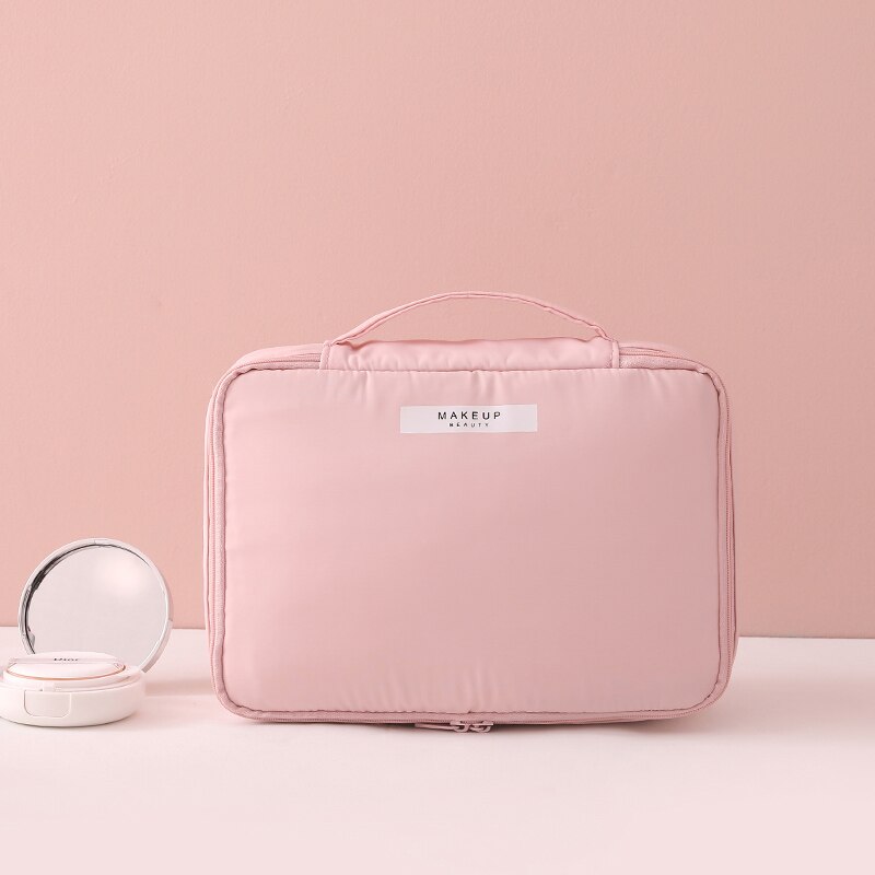 Kvinder kosmetiktaske kosmetolog nødvendig toiletartikler makeuptasker mærke arrangør rejser kvindelig opbevaring makeup etuier: Lyserød l