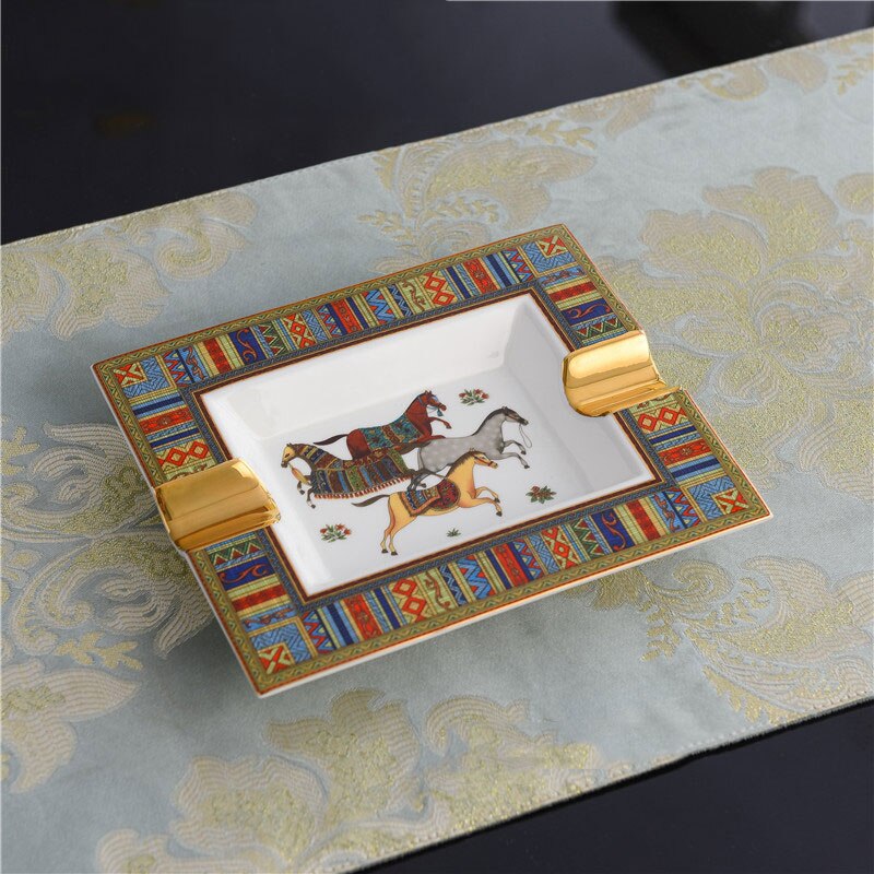 Luxury Porcelain Horse Dinner Plates Bone China Serving Dishes Kitchen Tableware Ashtray European Coffee Cup Saucer