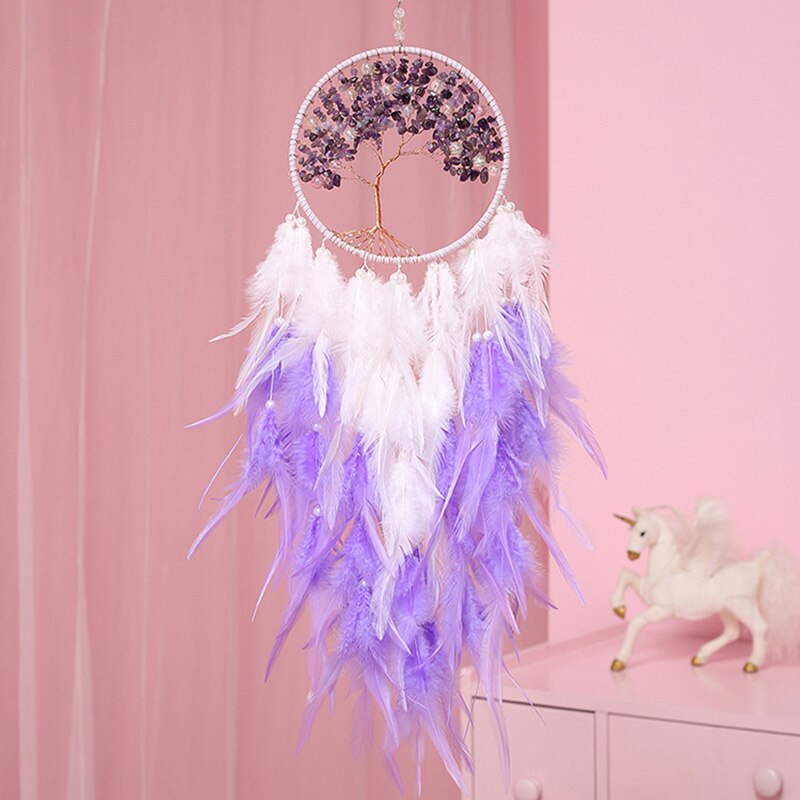 Moderne Stijl Handgemaakte Weave Dromen Catcher Pendantcolorful Stenen Tree Of Life Dreamcatcher Decor Opknoping Meisje Room Decor