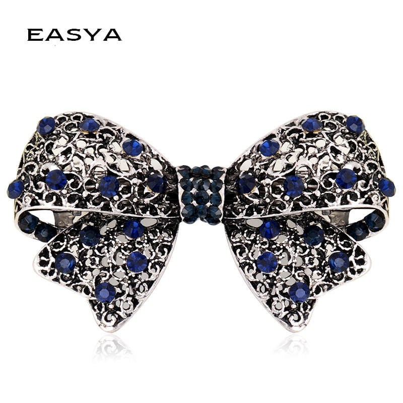 EASYA Mode Blue Crystal Rhinestone Strik Haarspeldjes Hair Clips Vintage Elegante Strik Haaraccessoires Ornamenten