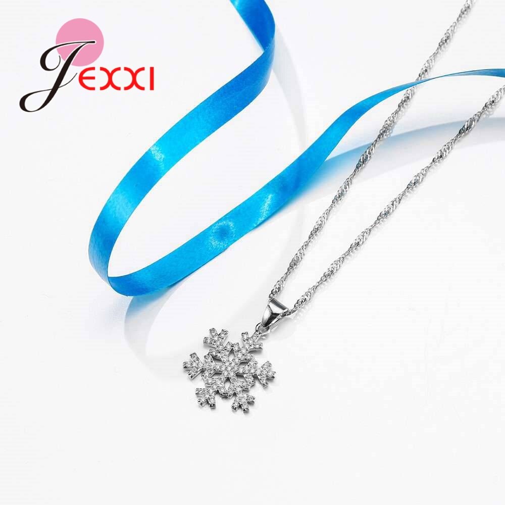 Echt 925 Sterling Zilveren Sieraden Sets Voor Vrouwen Sneeuwvlok Hanger Ketting Oorbellen Aaa Zircon Stone Wedding Party