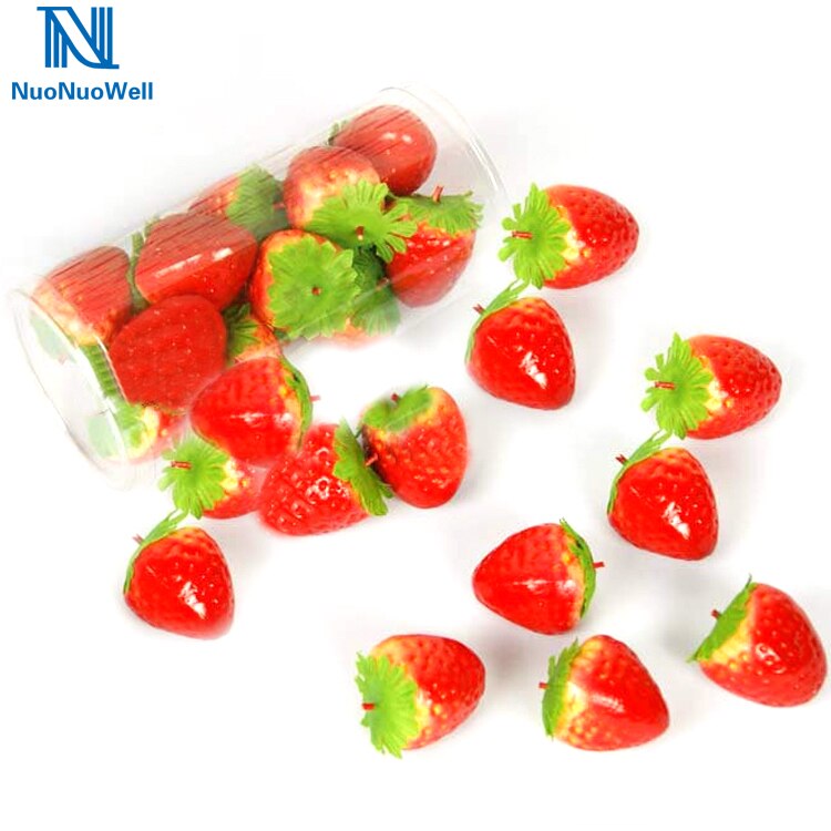 NuoNuoWell 3*2 cm Kunstmatige Aardbeien Plastic Aardbei Fruit Model Decoratie Milieuvriendelijke Kleuterschool Sieren 100pcs-pack