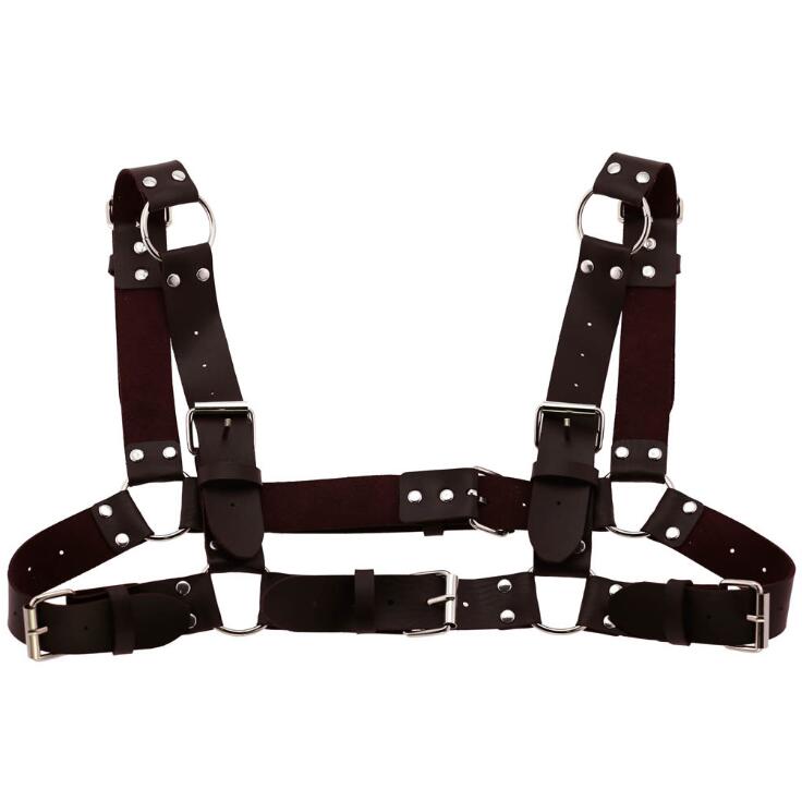 KMVEXO Degli Uomini Delle Donne Sexy Punk Chest Harness Regolabile Gabbia Catena Corpo In Metallo DELL'UNITÀ di elaborazione di Cuoio Del Choker Dichiarazione Della Collana Del Partito Clubwear: Coffee