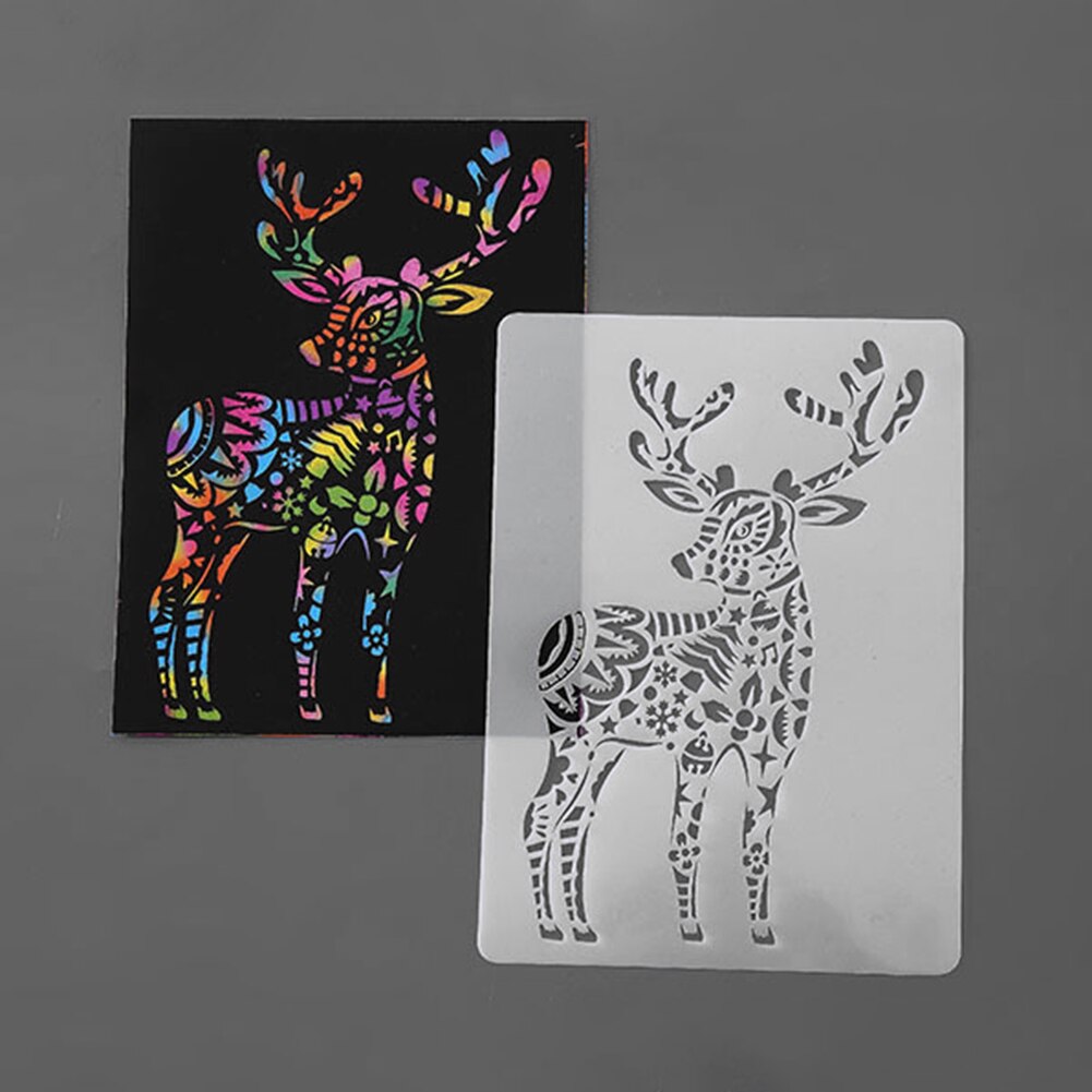 DIY Scrapbooking Album Stencils Lace Ruler Scratch Painting Template Kid Art Toy Stimulate Children Interest Drawing: Deer