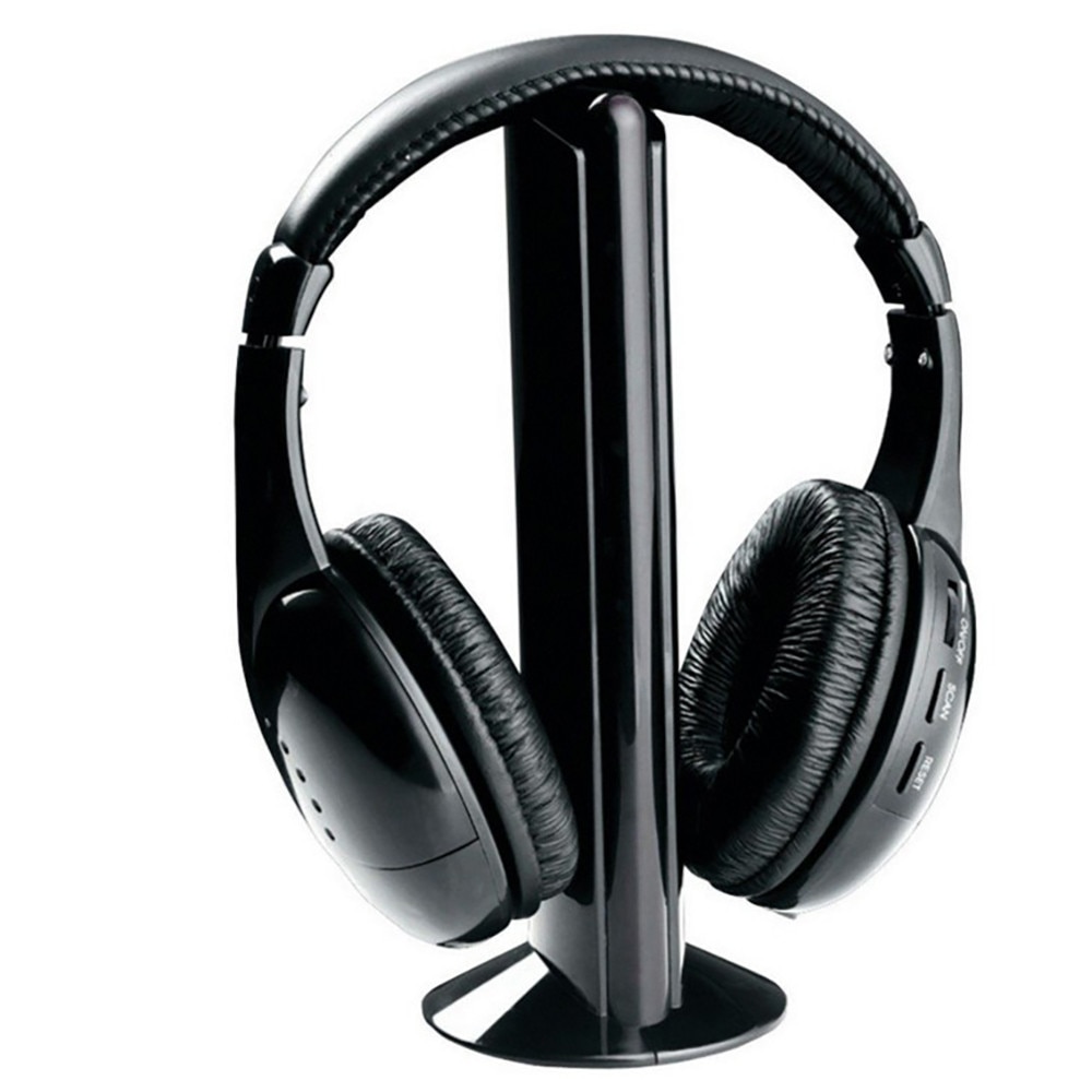 5w1 Hi-Fi słuchawki bezprzewodowe s słuchawki douszne na PC Laptop TV Radio FM MP3 czarne słuchawki gamingowe TV słuchawki bezprzewodowe