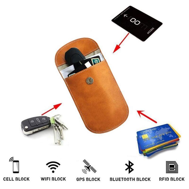 Faraday Bag Keyless Car Key Signal Blocker Pouch Leather Car Key Signal Blocker Case, Signal Blocking Guard Pouch Bag,Antitheft