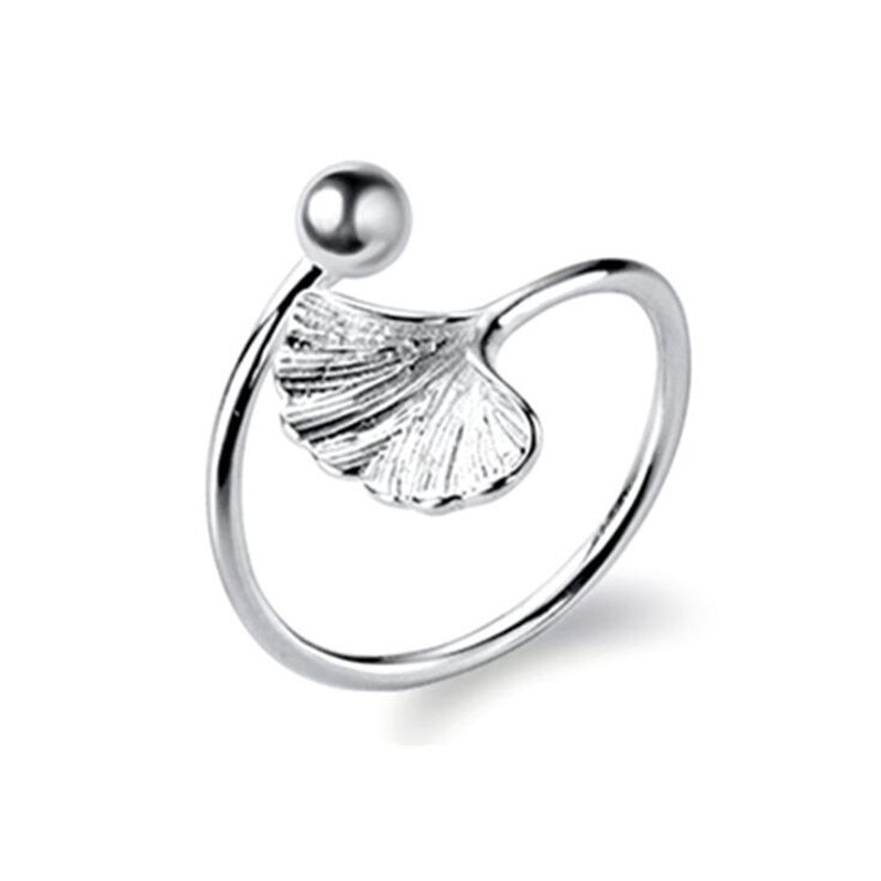 Nuovo Semplice Popolare Ginkgo foglia 925 sterlina d'argento Placcato affrescare Rotondo Perline Squisita Popolare Anelli di Apertura SR556