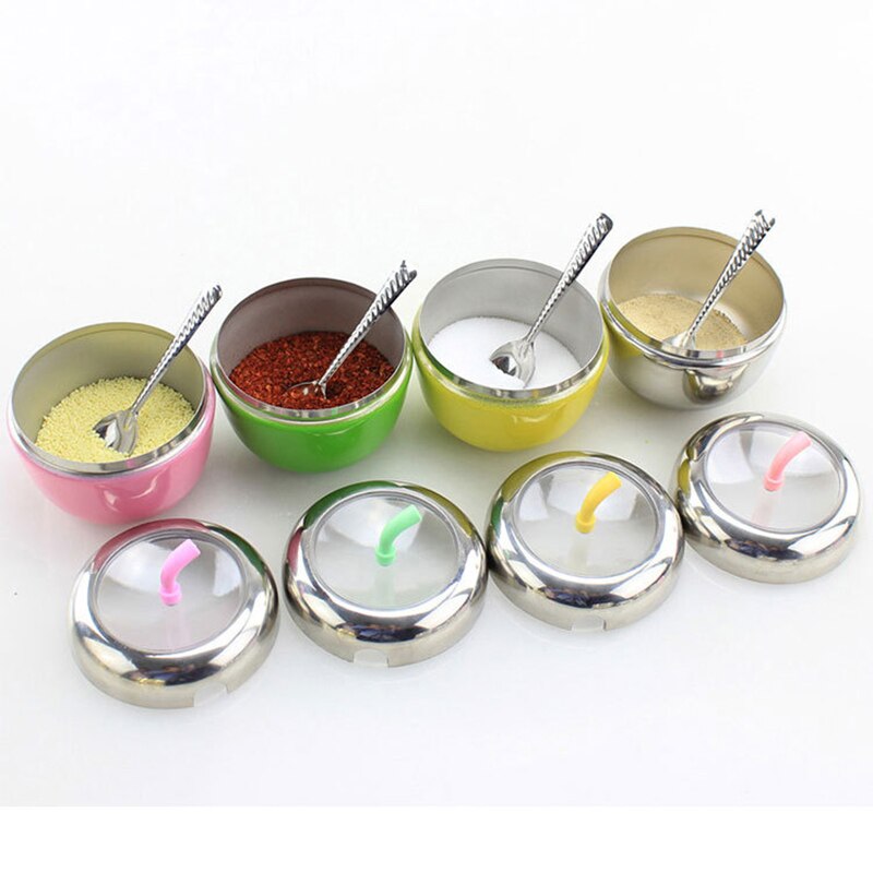 304 Stainless Steel Seasoning Box Jars Apple Shaped Salt Pepper Sugar Can Seasoning Bottle Storage Containers Kitchen Supplies