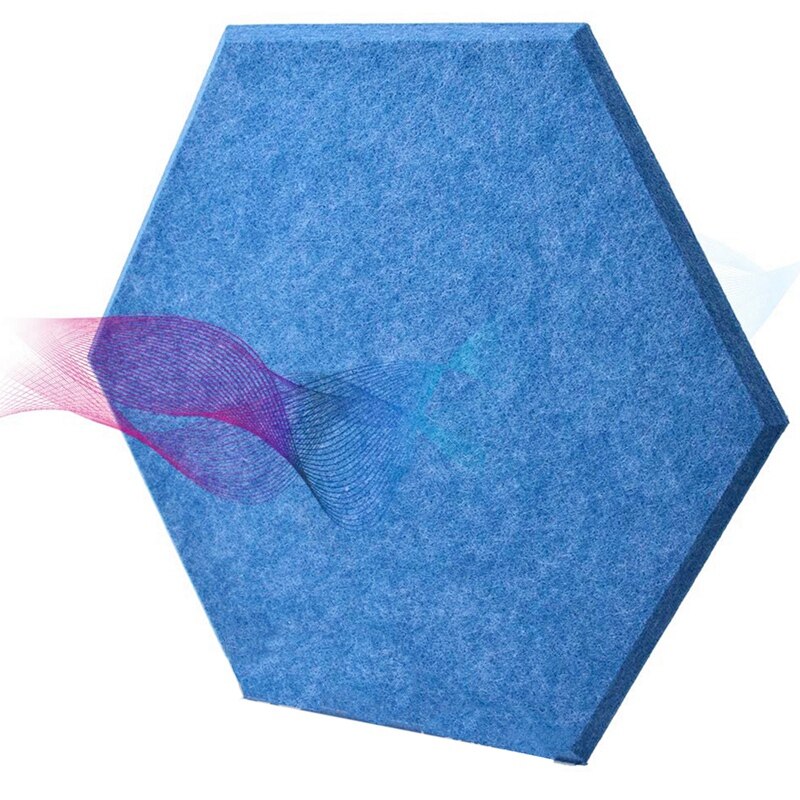 Hexagon Acoustic Panels Blue Art Decor Sound Proof Padding Wall Tiles, Beveled Edge, 12 inch x 14 inch x 0.4inch, 6 Pack
