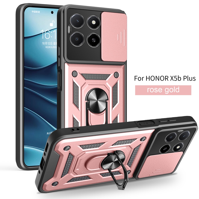 Para Honor X5b Plus 4G funda a prueba de golpes armadura soporte magnético anillo cubierta de teléfono Honor X5b / X5b Plus Fundas de protección de cámara: Madera / Castaño