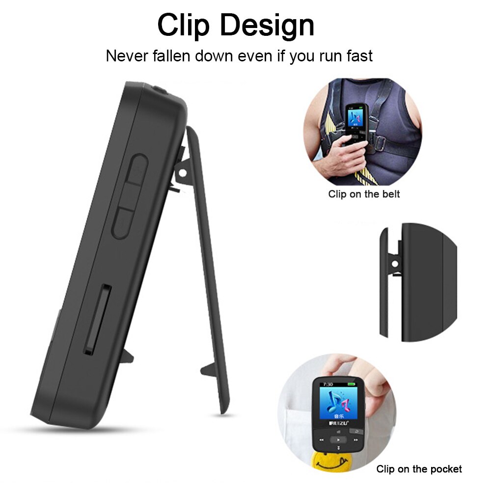 RUIZU X50 8GB 1.5" Bluetooth MP3 Player HiFi Lossless Sound Pedometer FM Radio Recording E-book Time Calendar Music Player