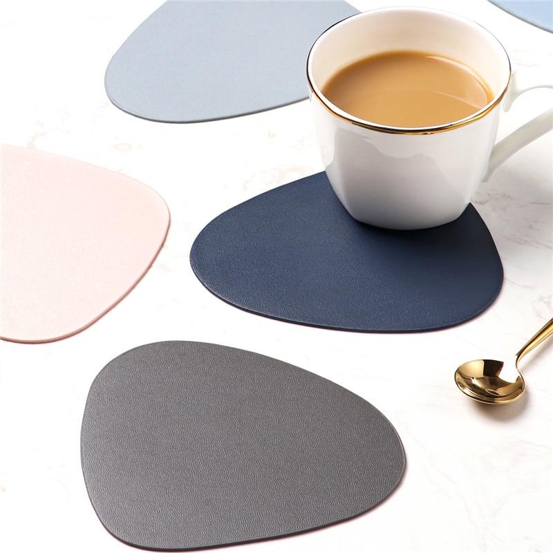 Ovale PU Lederen Coaster Cup Mat Waterdicht warmtegeïsoleerde Pad Blauw Bekerhouder Desktop Decoratie Chic Placemat