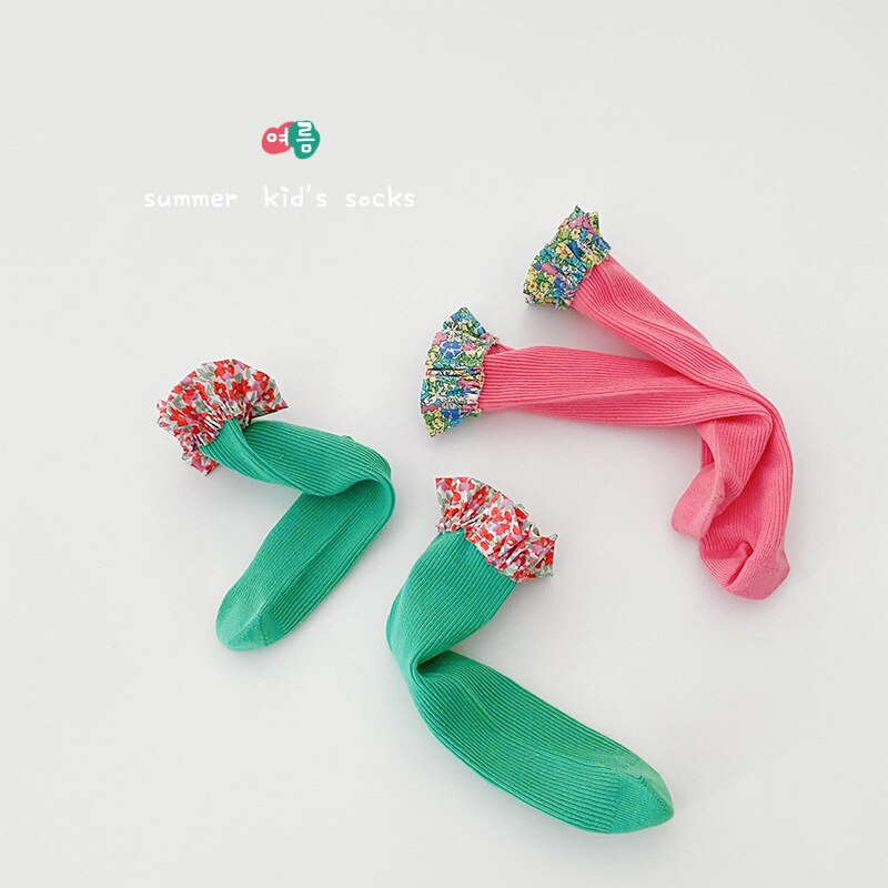 2 pairs of children&#39;s socks 2022 summer candy colored lace loop mesh socks thin cotton girls&#39; socks kids socks: 1190-A