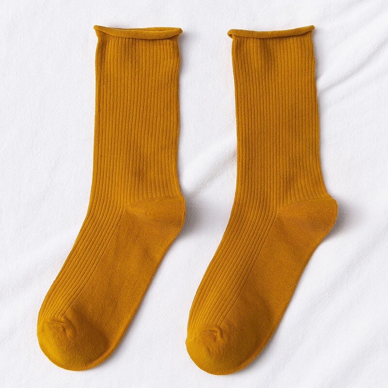 Chaussettes fluorescentes colorées pour femmes, amples, couleur d&#39;hiver, chaudes, confortables, tricotées, chaussettes longues en coton, confortables à rayures: YELLOW