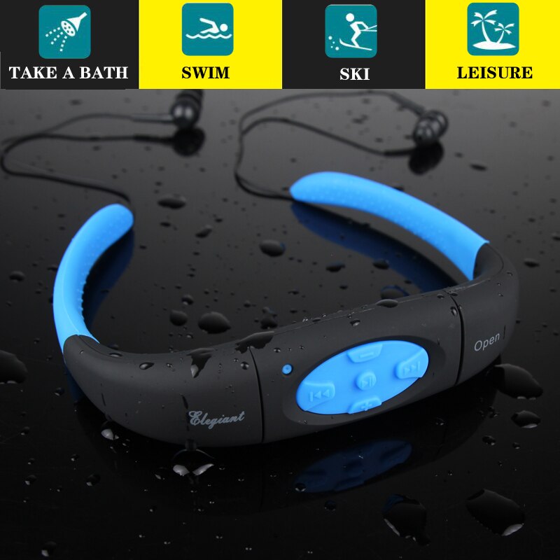 8 GB Lettore Musicale MP3 Impermeabile Subacquea Nuoto Immersioni Surf sport fascia da collo Auricolare stereo terme Surf subacqueo Handsfree FM Radio