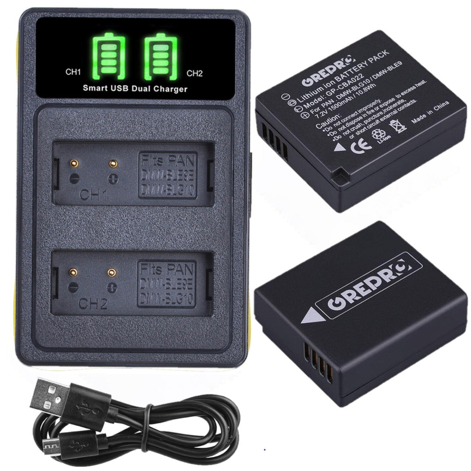 Batterie avec chargeur, pour Panasonic Lumix DMC TZ100 GX9 TZ80 TZ90 GX80 GX7 LX100 DMW-BLG10 Mark II, DMW-BLE9 DMW-BLE9E DMC-GX80: 1Charger 2Battery