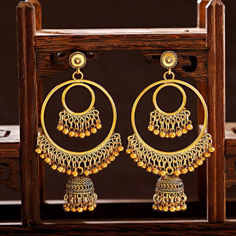 Retro Indian Jewelry Jhumka Jhumki Earrings Gypsy Gold Silver Color Tassel Earrings For Women Jewelry