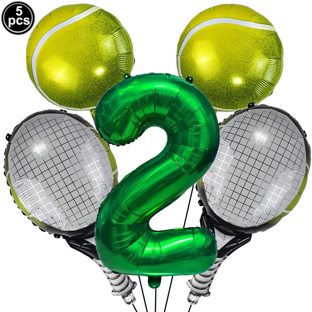 Juego de 5 uds de globos de tenis, globos de cumpleaños, globos de aluminio con números verdes de 32 pulgadas, globos de raqueta de tenis, decoración de temática de tenis: RUBY