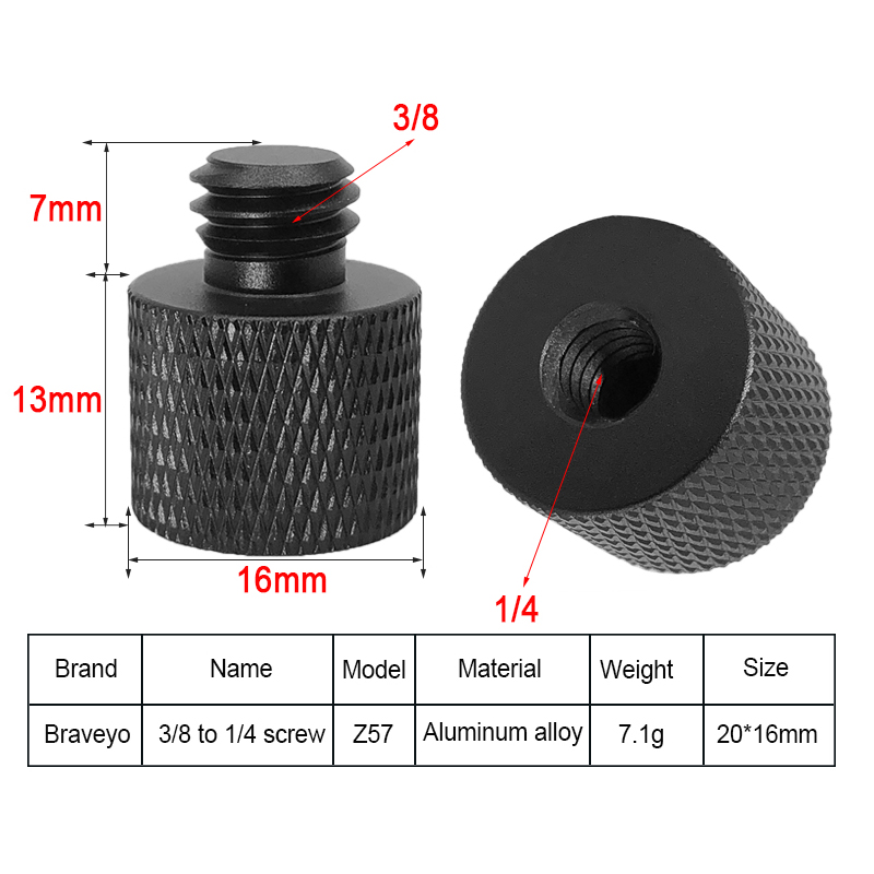 Konverteringsskrue 1/4 to 3/8 tommers gjenger skruemonteringsadapter aluminium kulehode stativ plate skrue for dslr kamera monopod: Z57 1pc