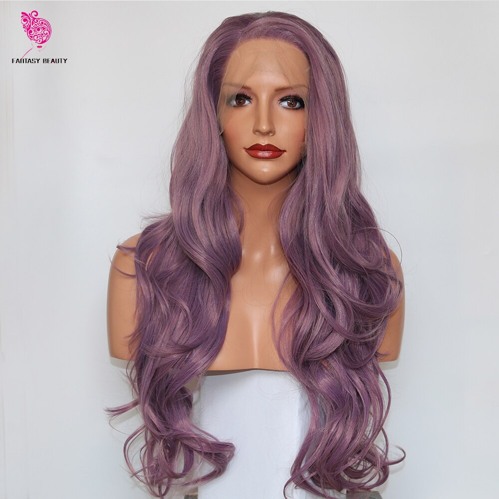 Fantasy Beauty Mint Green Purple Rose Pink Red Color Natural Looking Synthetic Lace Front Wigs for Women Long Wave Wig