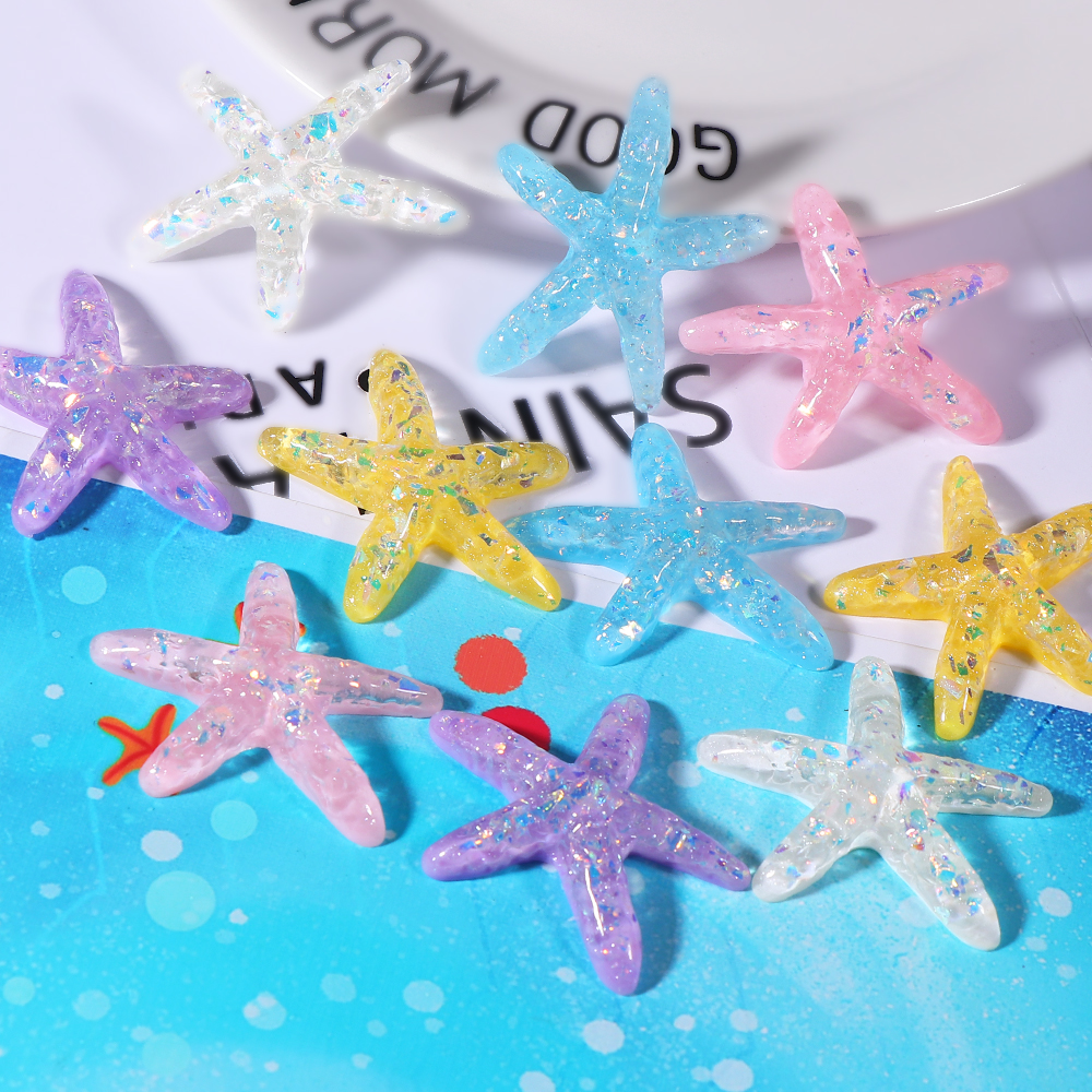 20Pcs Resin Adorable Glitter Starfish Crafts Candy colors Sea Stars For Jewelry DIY Wedding Decoration Home Decor Accessories