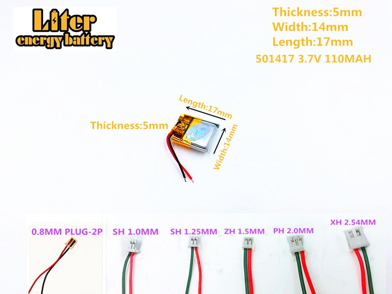3.7 V, 110 mAH, 501417 PLUG polymère lithium ion/Li-ion batterie pour GPS, mp3, mp4, mp5, dvd, bluetooth, modèle jouet mobile bluetooth