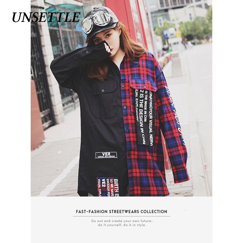 2020aw efterår harajuku japansk skjorte patchwork plaid mænd/kvinder streetwear print afslappet langærmede oversize skjorter herre toppe