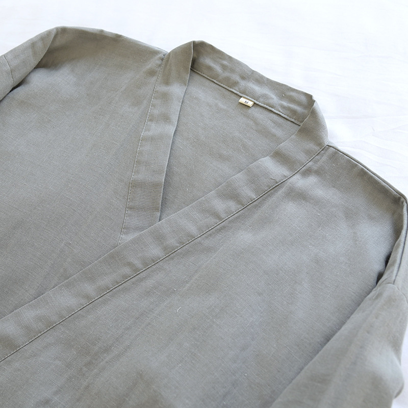 Pijama japonés de gasa con cordones para hombre, Kimono de verano y otoño, cómodo, ropa de dormir de manga de cinco puntos, traje