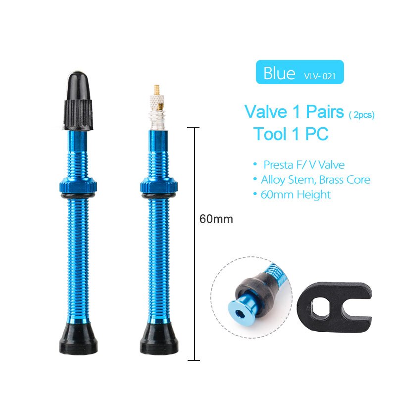 Fahrrad 1 Paar 40/60/80mm Presta Ventil für Rennrad MTB Fahrrad schlauchlos Reifen Durcheinander Ader Legierung Stengel schlauchlos Dicht Kompatibel: 60mm Blau 1 Paar