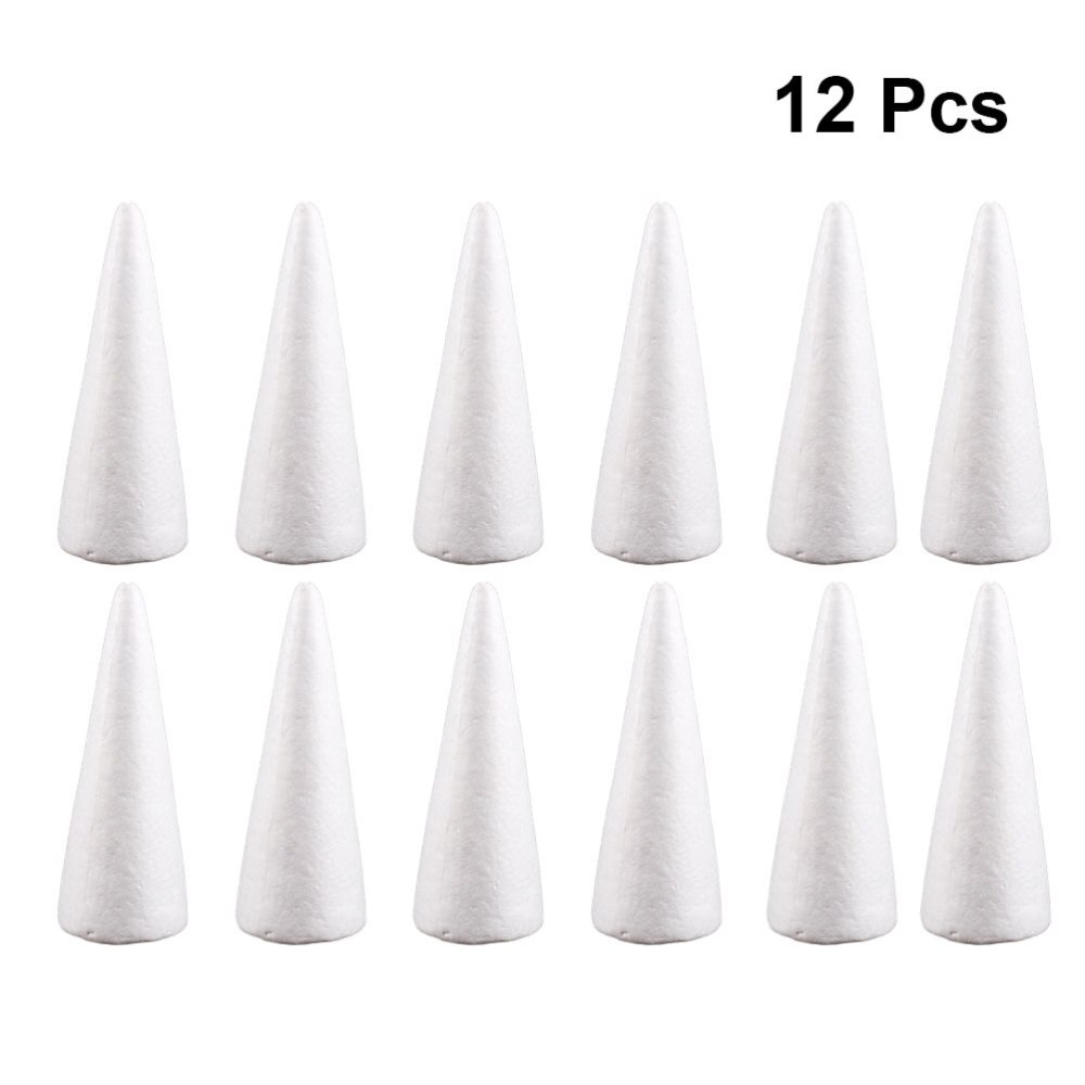 Cono de espuma sólida blanca de 14cm para manualidad casera, 12 Uds., cono hecho a mano para niños, accesorios para manualidad casera, Navidad (blanco)