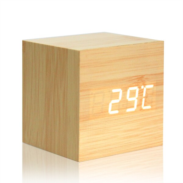 Digital Thermometer Holz LED Alarm Uhr Hintergrundbeleuchtung Stimme Kontrolle Holz retro glühen Uhr Schreibtisch Tabelle leuchtend Alarm Uhren: Gelb