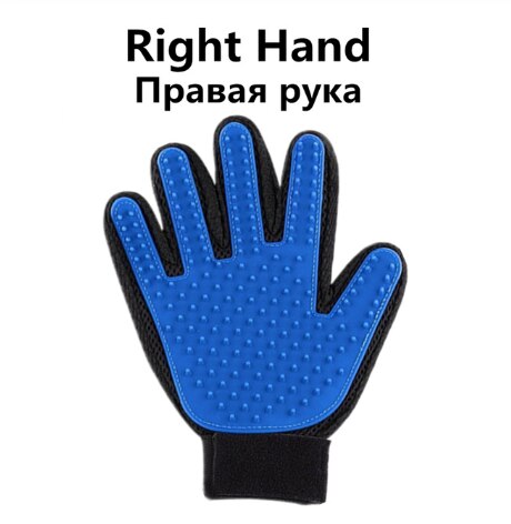 Guante para acicalamiento de gatos, guante para quitar el pelo, cepillo de masaje, guante para cepillar mascotas, para acicalamiento de perros y gatos, accesorios para mascotas y animales: Right Blue