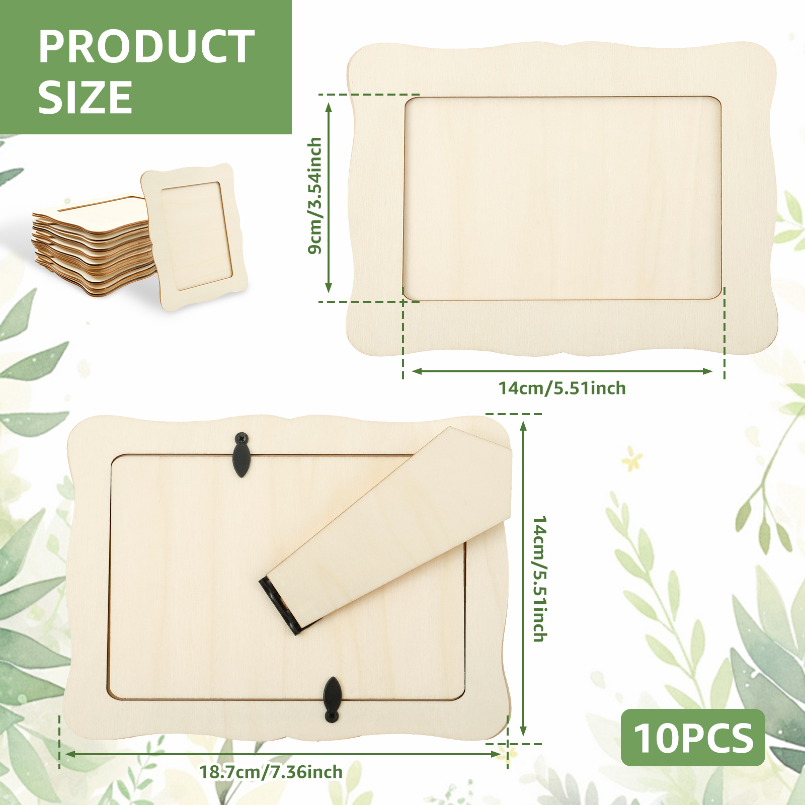 10Pcs Unfinished Wooden Frames Wavy/Rectangle Photo Holder DIY Painting Crafts Photo Display Stand Home Office Desktop Decor