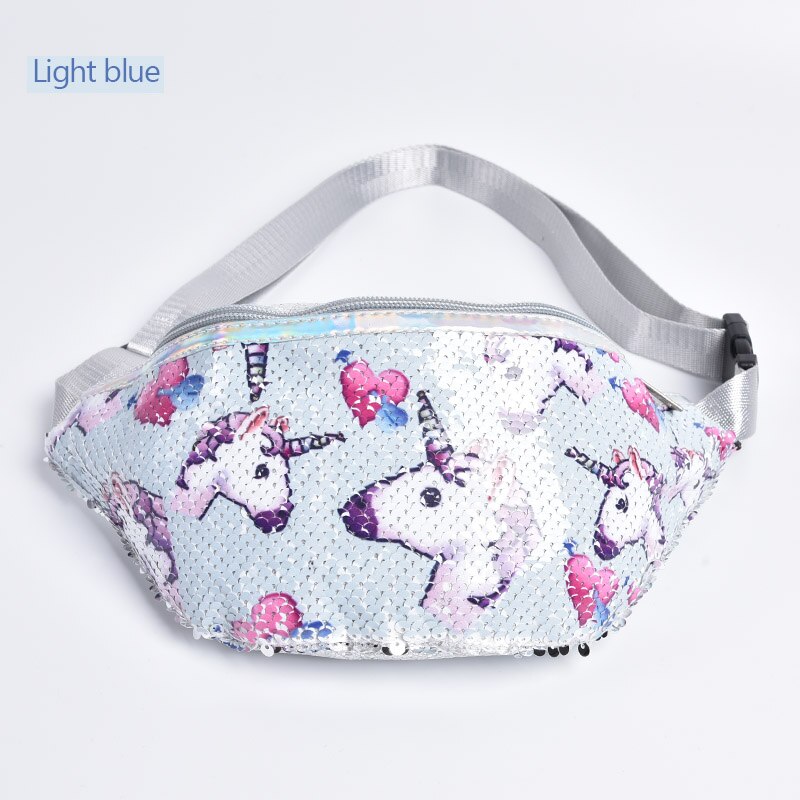 AIREEBAY-Riñonera de lentejuelas con estampado para chicas, bolso de cintura femenino con estampado de dibujos animados de unicornio, a la , bolso cruzado para niñas: A4167lightblue