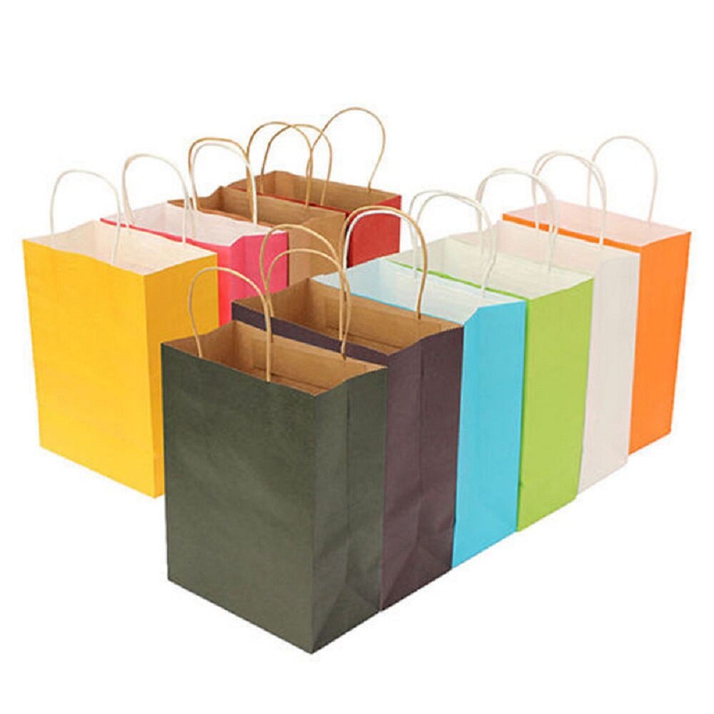 Recyclable 10 Colors Party Bags Kraft Paper Bag With Handle Shop Loot Bag