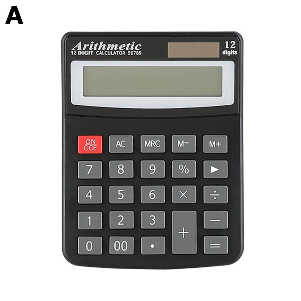 Solar Calculator 12 Digit Large Screen Calculator Financial Accounting Portable Office Home Stationery Dual Power Supply: Black
