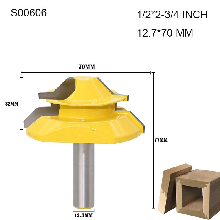 1/2 " 1/4 " 8mm- schachts 45- graden penfrees voor houtverbindingen houtbewerking frees rechte hoek cnc-gereedschapsbit: S00606