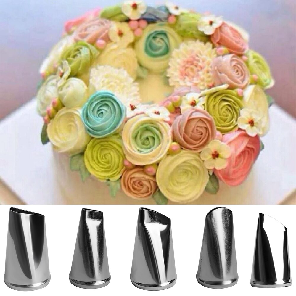 5 Stks/set Rose Petal Cake Decorating Tips Rvs Icing Piping Nozzles Cake Decorating Tool