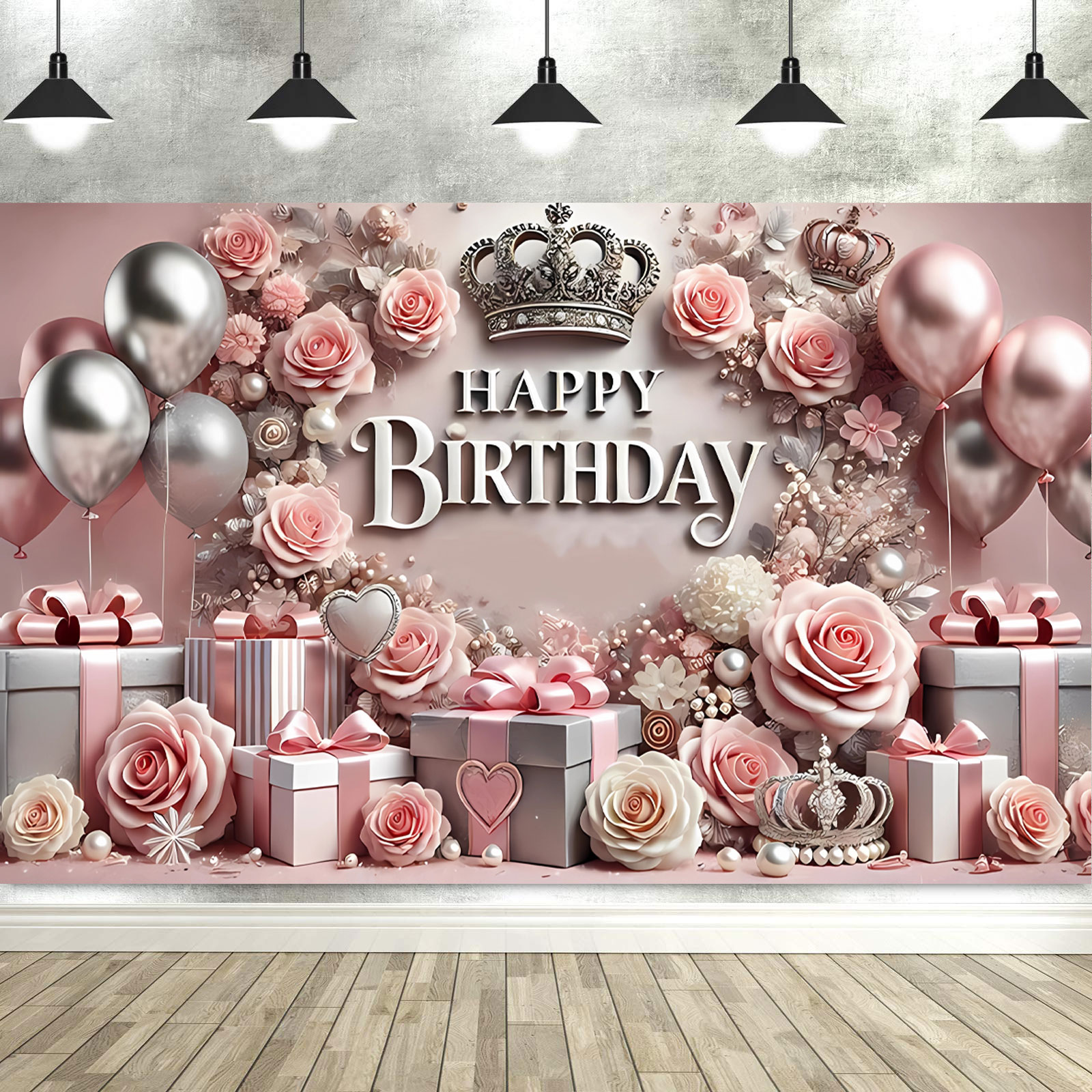 Dewprint Happy Birthday Backdrop Banner for Women Party Decorations Photoshoot Photography Background Curtains Screen Props: Deep Purple / 150*300