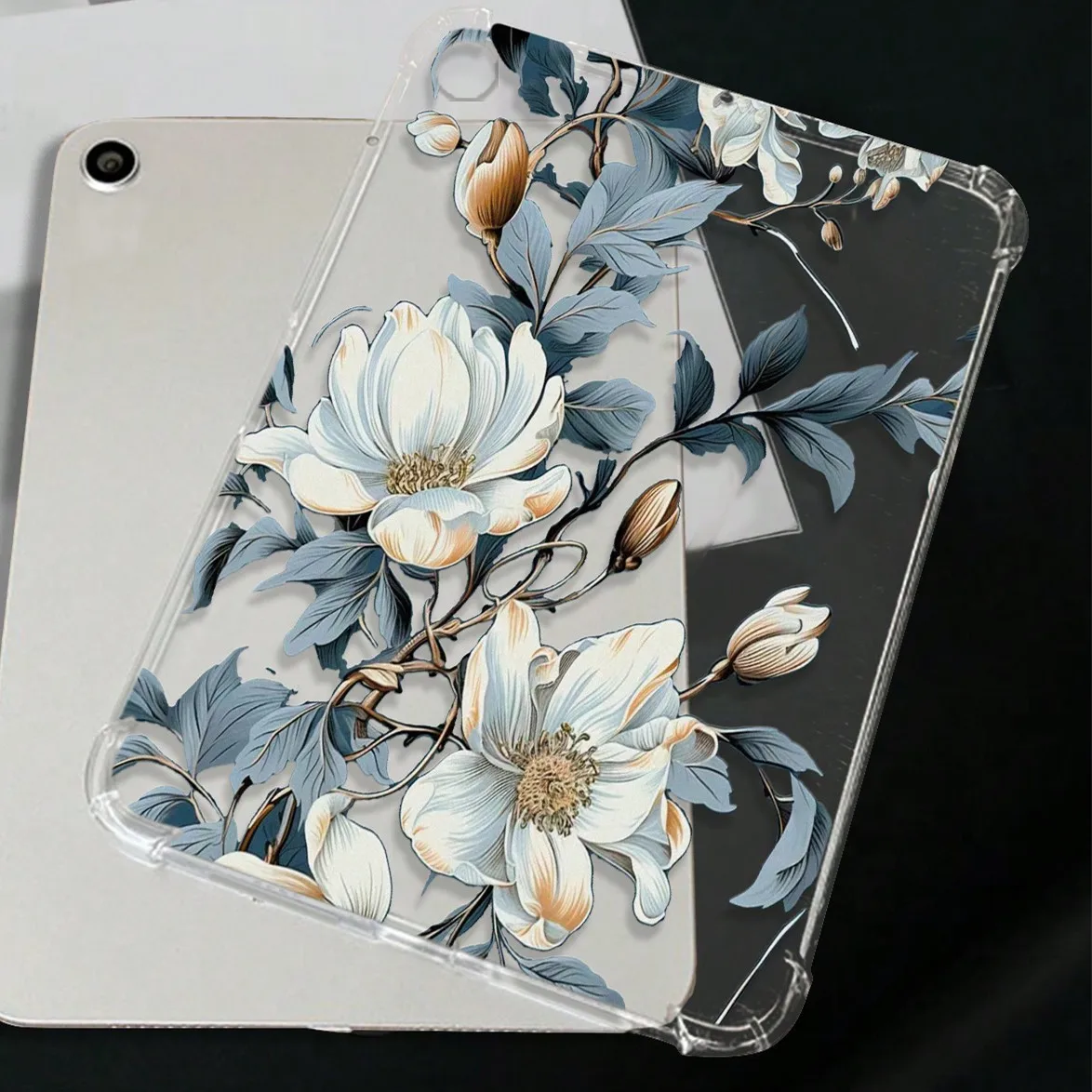 For Ipad Air 5 4 10th 10.9 Case ipad air 11 Pro 11 10.5 9.7 Cover 10.2 7th 8th 9th Gen Blue Leaf Flower Branch Painted Shell