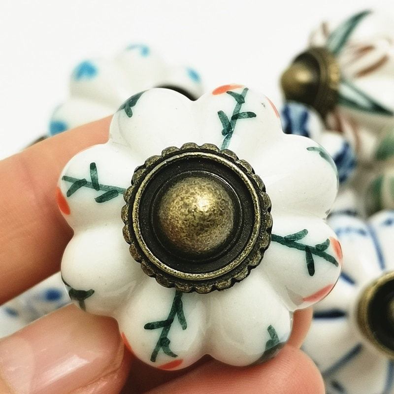 5PCS Hand Painted Ceramic Cabinet Knobs Drawer Cupboard Door Handles Wardrobe Children Room Pull Furniture Handle