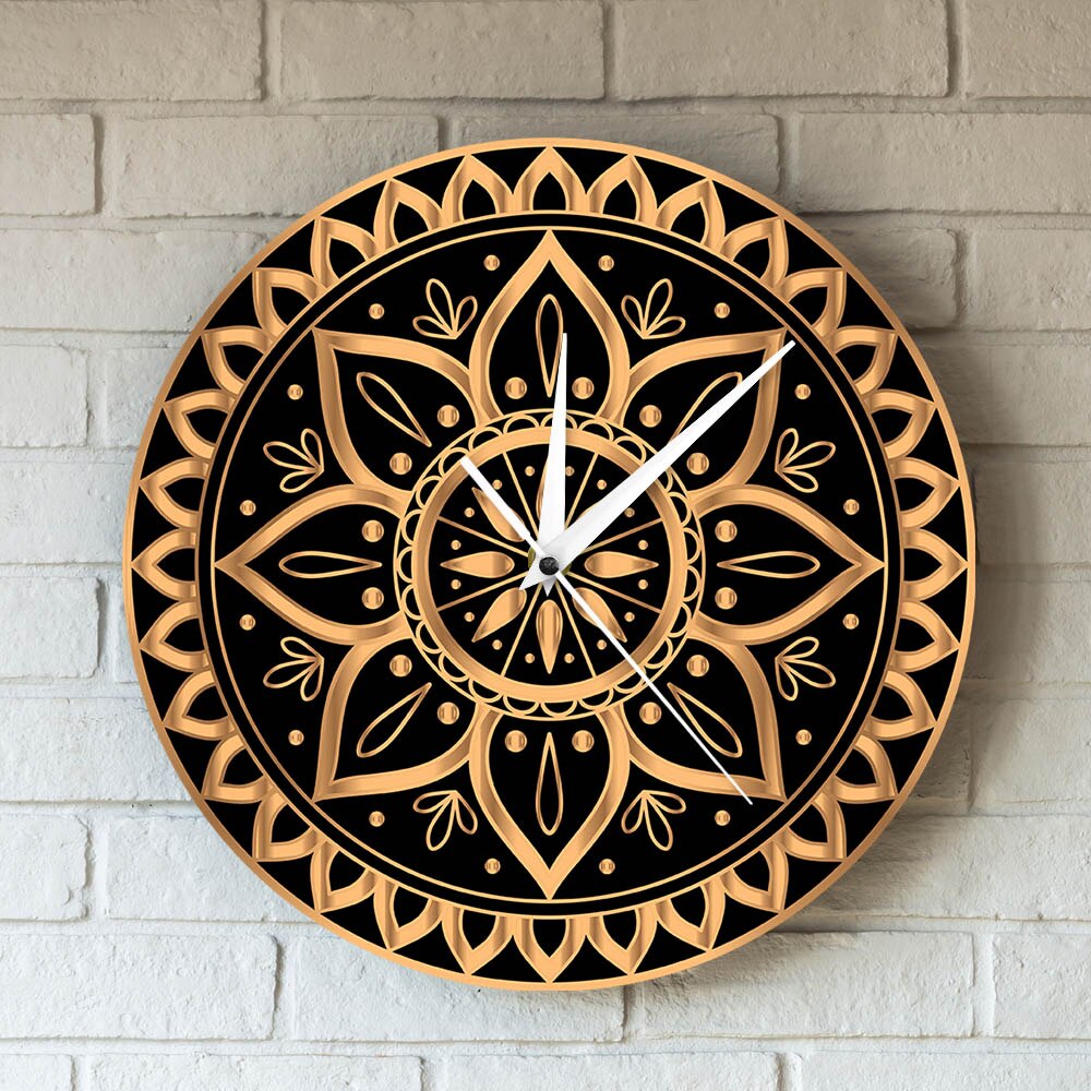 Montre murale Vintage motif Mandala ethnique Royal, or noir, horloge murale de luxe, soleil indien, Studio de Yoga, muet, horloge Non collante