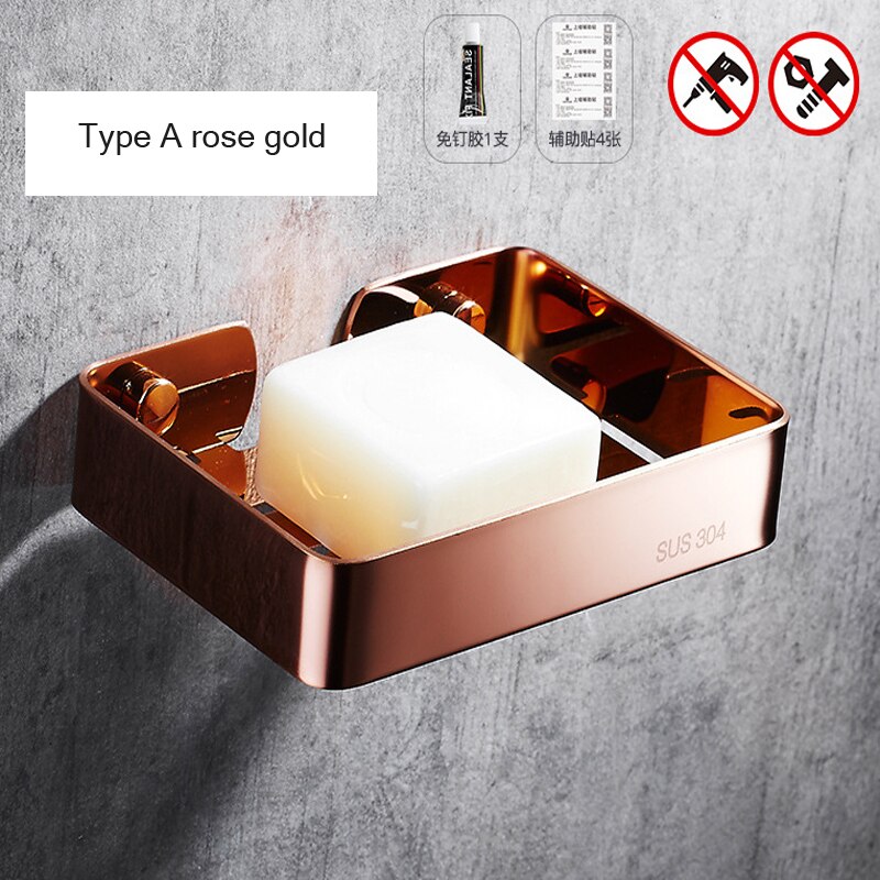 Bathroom Shower Soap Dish Storage Stainless Steel Holder Matal Soap Holder Bathroom Container Organizers: TypeA-rose gold