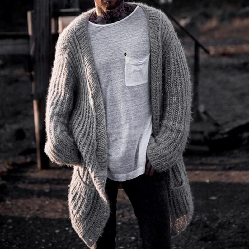 Homme couleur uni Cardigan manches longues Cardigan ample grande taille manteau longue longueur haut