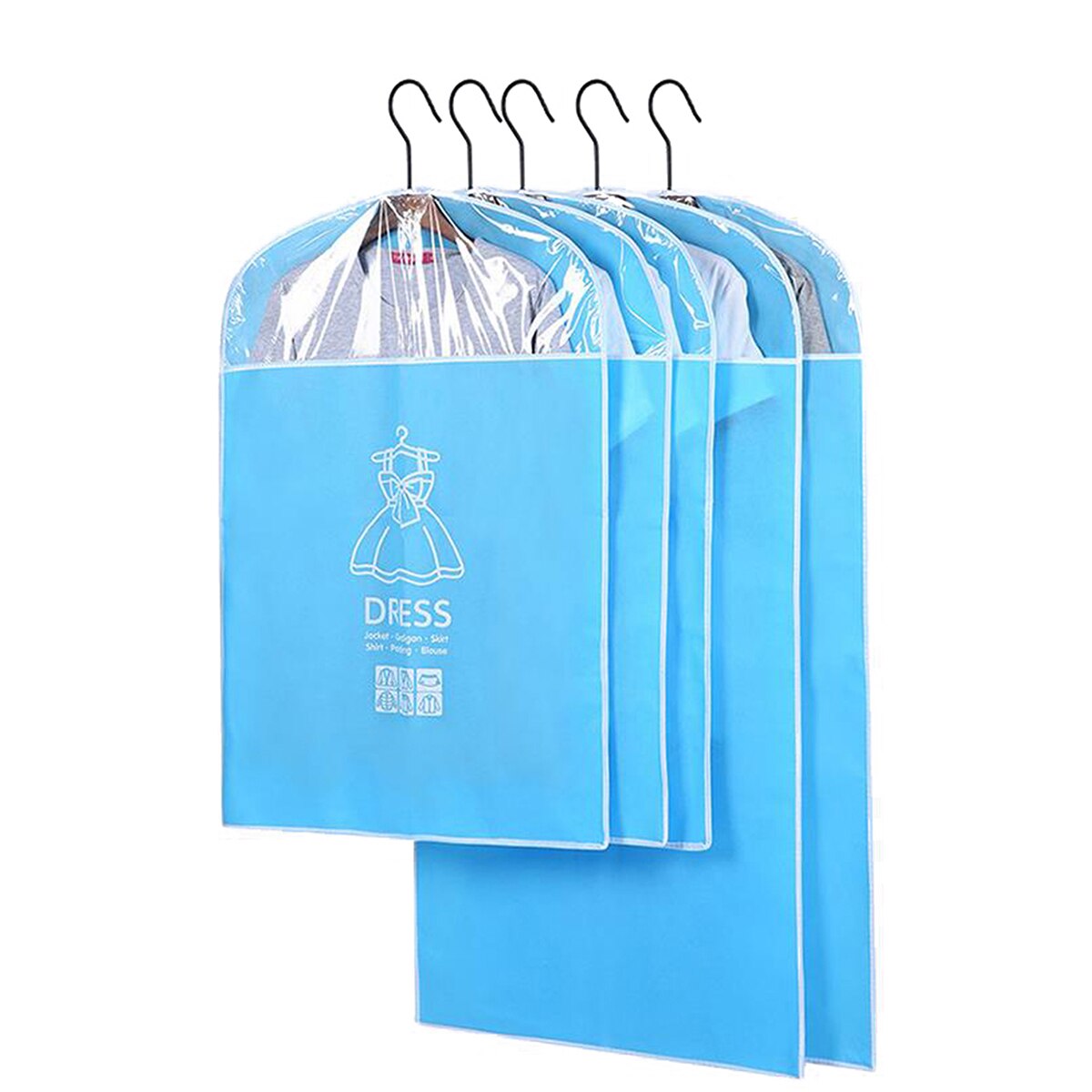 Tøjpose kjoleposer støvdæksel klar opbevaring vandtæt frakke fuld længde lynlås skab: Blå / 60 x 120 cm