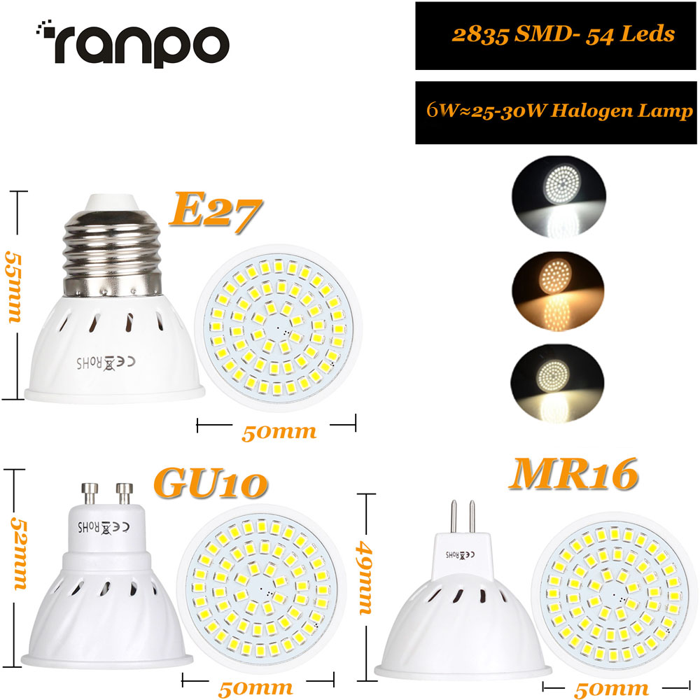LED-Scheinwerferbirnen 6W 8W E27 GU10 Herr16 Hellste 3000K-6000K Kühl/warm/neutral ersetzen Halogenleuchten Deckenlampe 12V/24V
