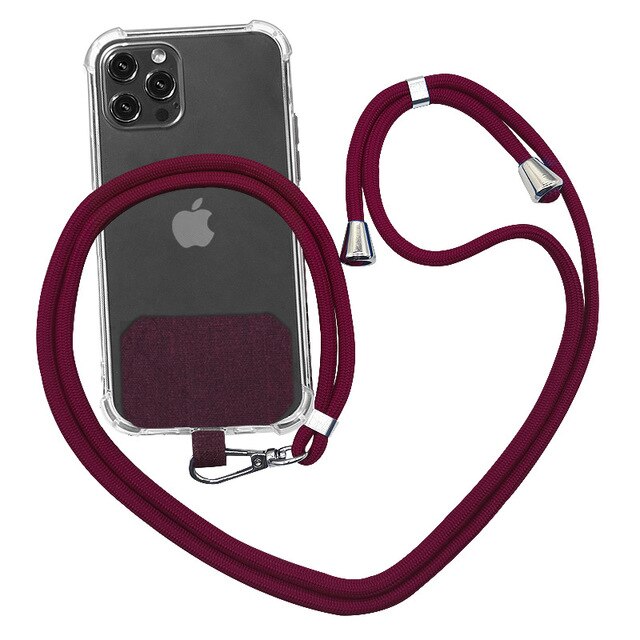 Universal crossbody nylon patch telefonsnöre telesladd telefon lanyard rem nylon mjukt rep mobiltelefon hängsnöre: Vin, röd