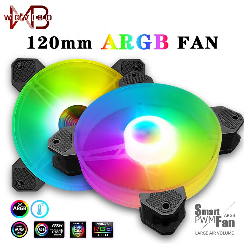 Wvibo 120Mm Argb Fan Jade Ring Pwm 4PIN 12V Dc Mute Stille Computer Case Fans Cooler 5V 3PIN Rgb Aura Sync Ventilador